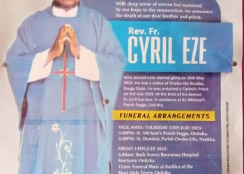 Late Rev Fr Cyril Eze for burial on 14th July 2023