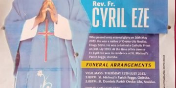 Late Rev Fr Cyril Eze for burial on 14th July 2023