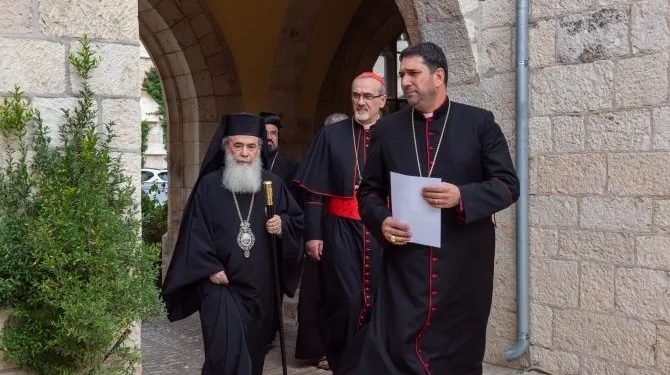 Patriarchs and Heads of the Churches in Jerusalem hold press conference after Gaza hospital explosion