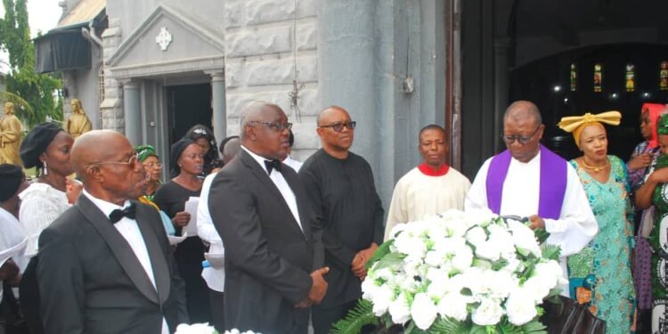 Remains of late Sir (Barr)Damian Okolo arrive Basilica of the Most Holy Trinity,Onitsha,for funeral mass-Archdiocesan Chancellor,Basilica Rector,Peter Obi,knights,others pay tribute