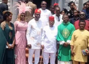 Gov Soludo pays surprising visit at Onitsha Basilica to honour Sir T O Chiegboka on his 91st birthday