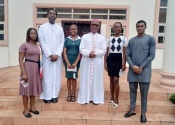Archbishop Okeke receives fresh graduate beneficiaries of his scholarship scheme on Thank-You -Visit from Veritas University,Abuja