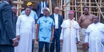 Archbishop Okeke welcomes Soludo on Visit to Shanahan University Permanent Site